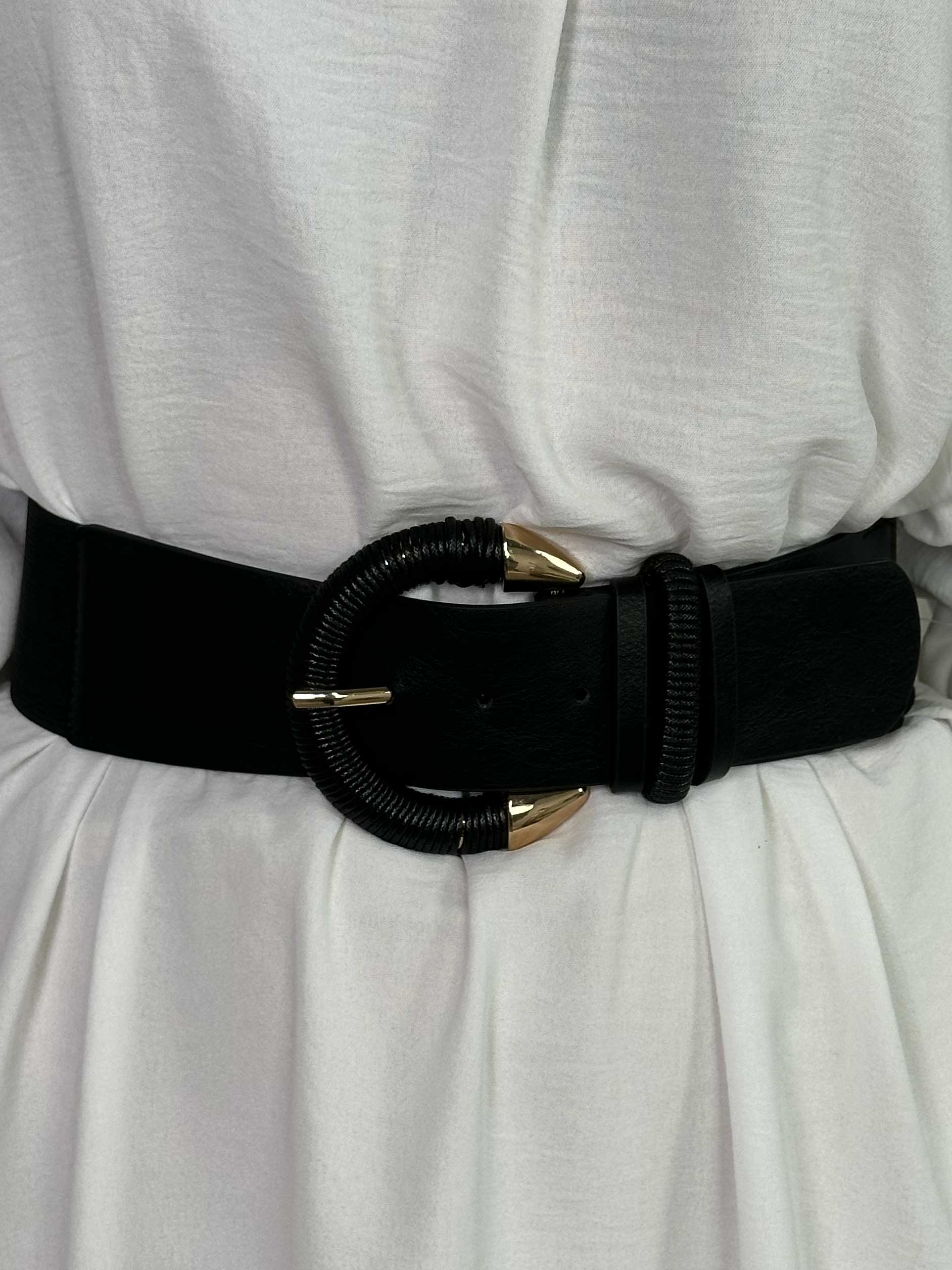 Emily - Elastiskt midjebälte med detaljer i läderlook